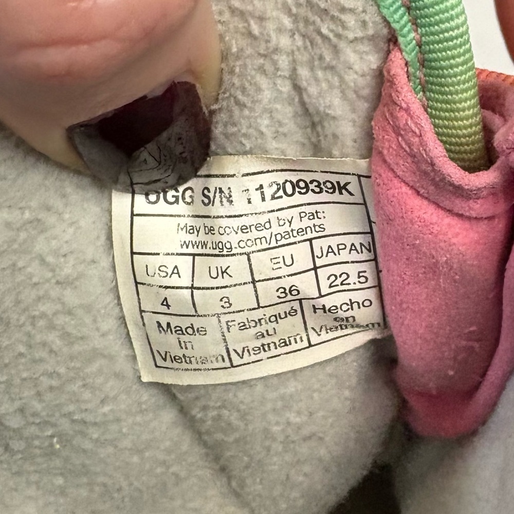 UGG Toty Weather Rainbow Waterproof Boots Pink Leather Nylon Sheepskin Insole - Picture 12 of 14